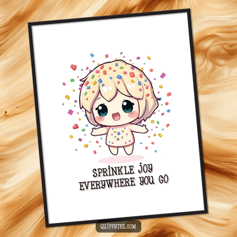 Funny Free Printable Wall Art: Confetti Sprite character joyfully showering colorful pieces, creating a vibrant burst.