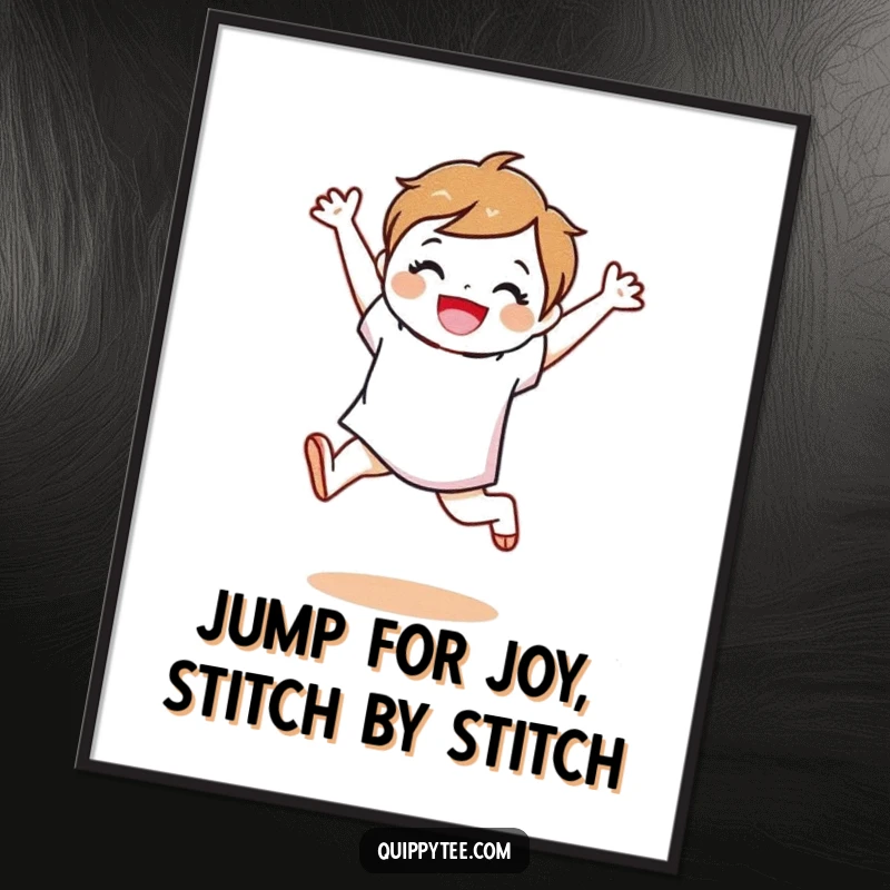 Funny Free Printable Wall Art: A fabric swatch character caught mid-leap, radiating happiness and playful energy, perfect for uplifting decor.