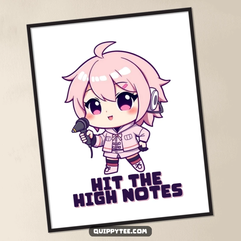 Funny Free Printable Wall Art: A confident kawaii character strikes a power pose with a microphone, ready for the spotlight.