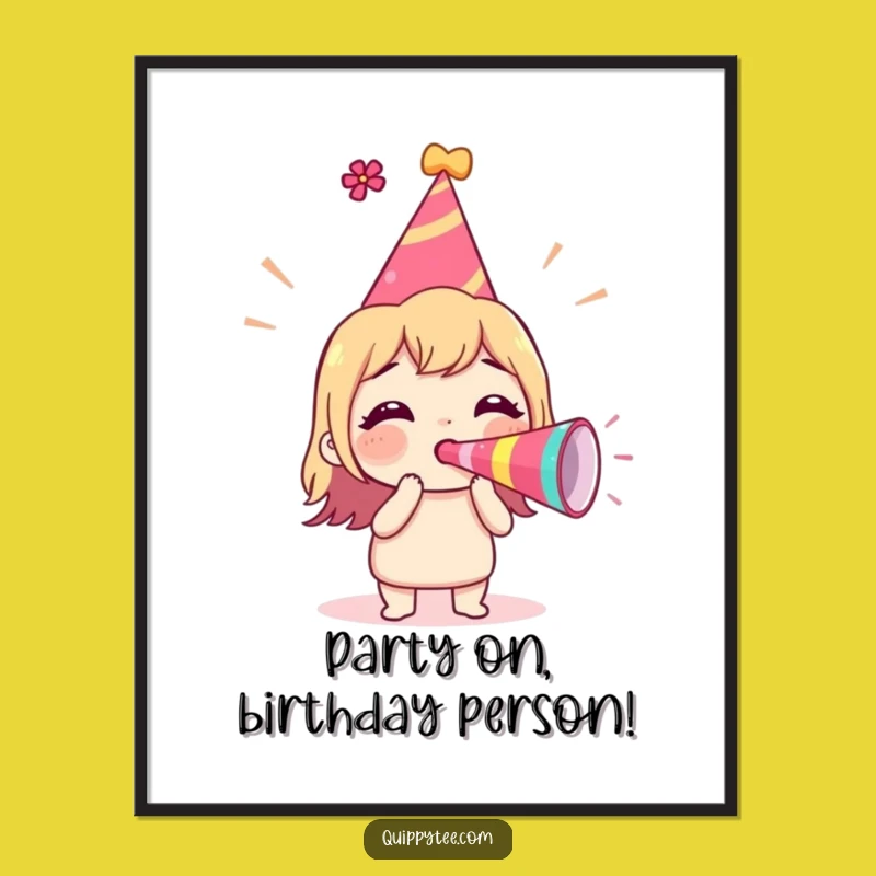 Free Printable Wall Art Funny: Party Hat Character, Horn Blast, Festive Decor