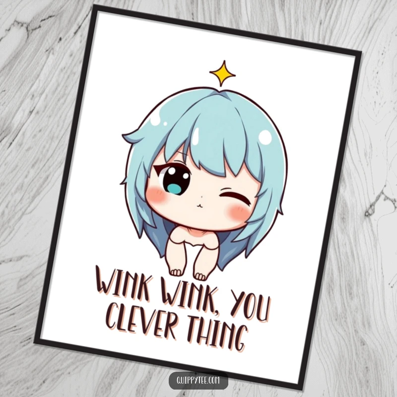 Funny Free Printable Wall Art: A character winks with a tiny, bright sparkle above their head, adding a touch of magic.