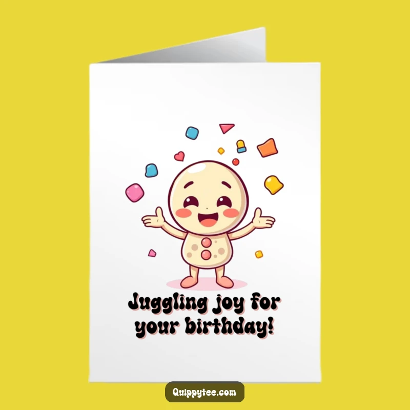 Free Printable Birthday Card: Juggling Button Funny Downloadable Gift for Parties