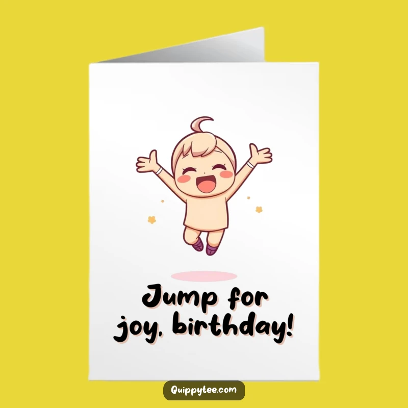 Free Printable Birthday Card: Joyful Leaping Kawaii, Fun Downloadable Gift