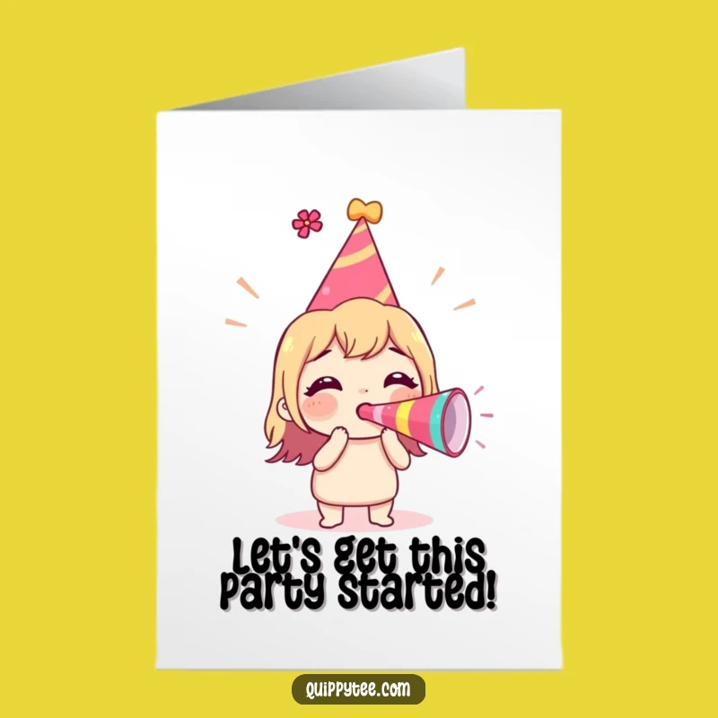 Free Printable Birthday Card Funny: Party Hat Character, Horn Blast, Downloadable Cheer