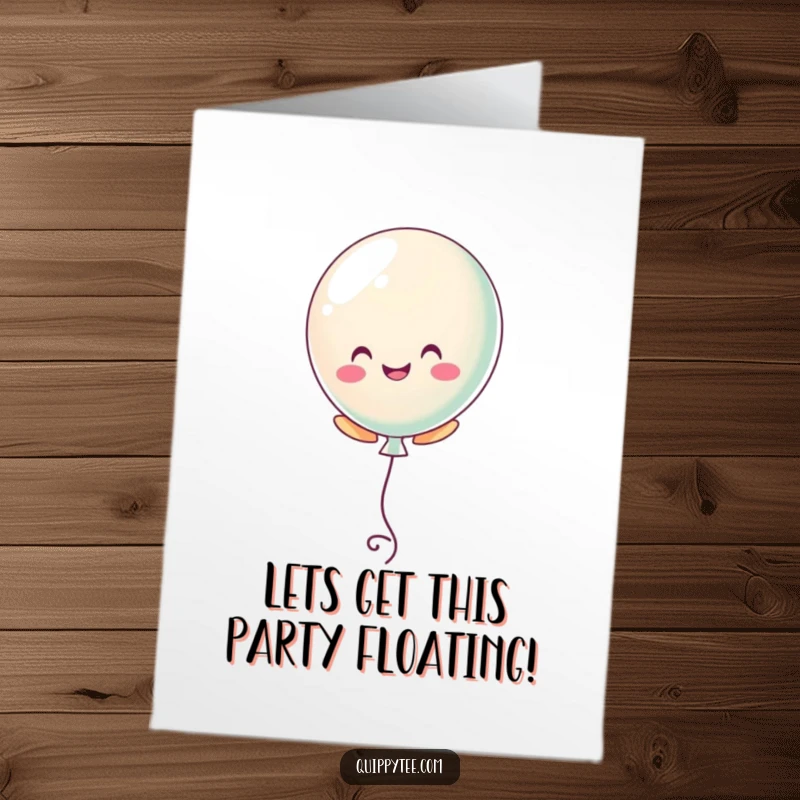 Funny Free Printable Birthday Card: a pastel balloon character floating upward cheerfully into the sky.