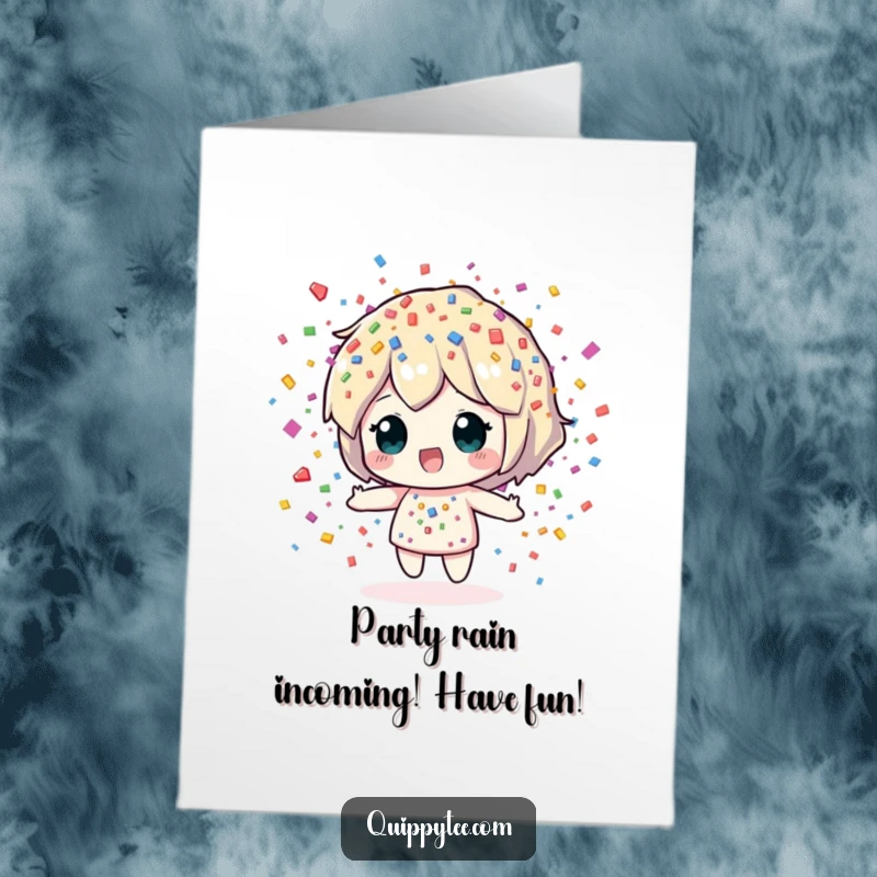 Funny Free Printable Birthday Card: Confetti Sprite showering colorful pieces with pure glee, spreading joy.