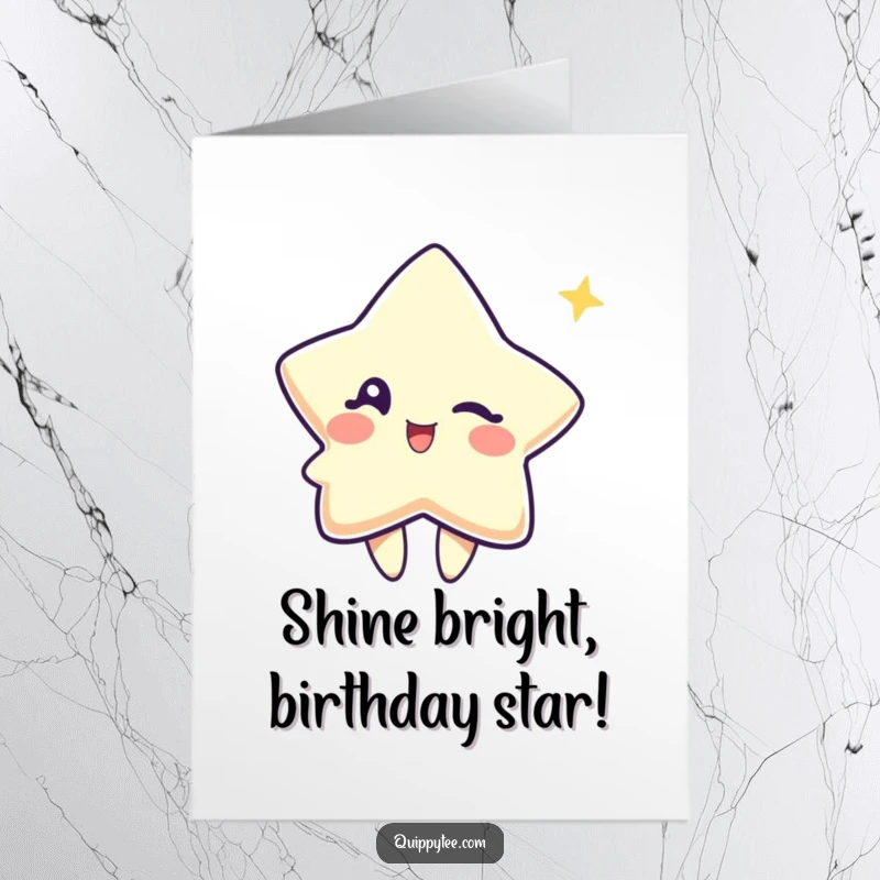 Funny Free Printable Birthday Card: Cute star character winking playfully, sending delightful birthday wishes. Printable for home.