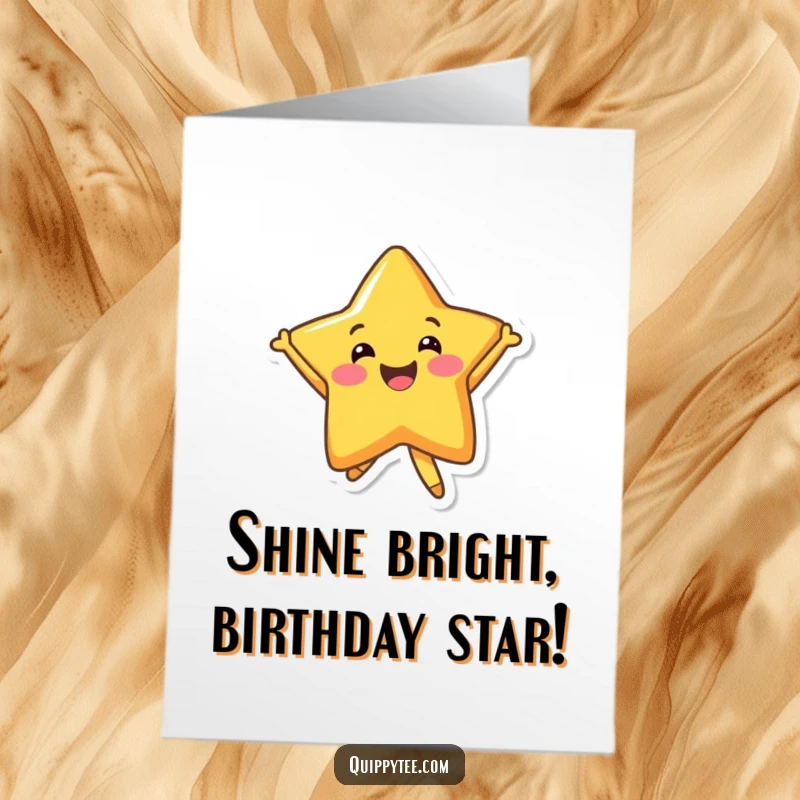 Happy Free Printable Birthday Card: A smiling star character jumps with pure joy and excitement.