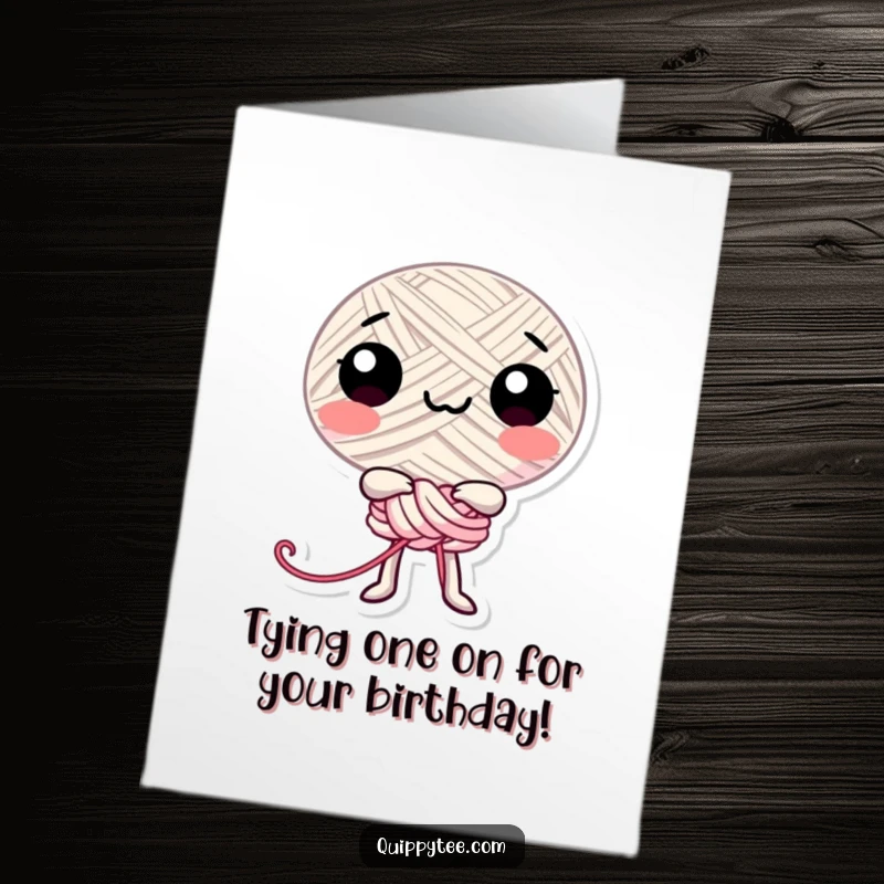 Funny Free Printable Birthday Card: Happy thread character tied in a playful knot with a cheerful expression.