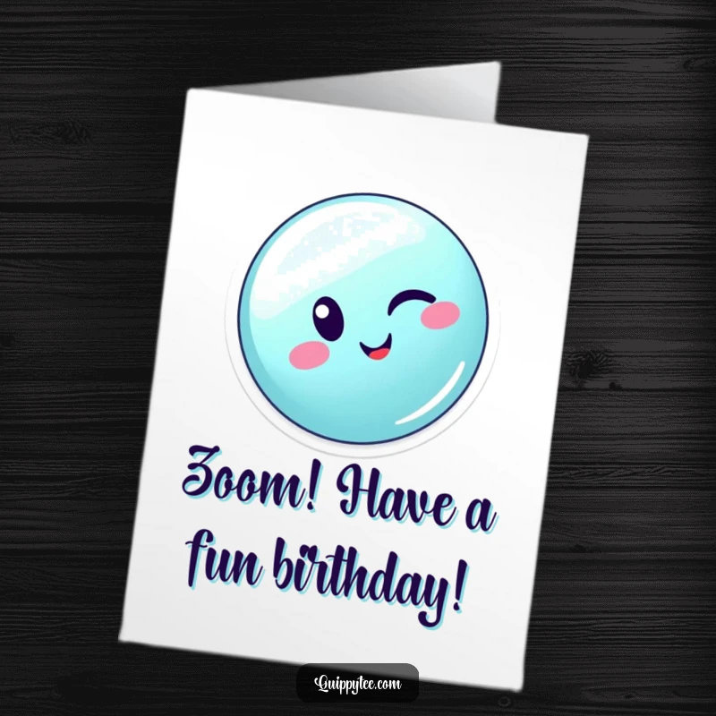 Funny Free Printable Birthday Card: Winking button character energetically zips across a sewing seam with motion lines.