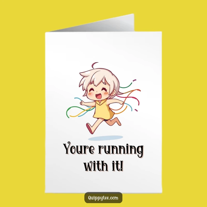 Free Printable Congrats Card: Cheerful Thread Runner Celebration Downloadable