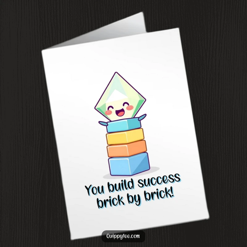 Funny Free Printable Congratulations Card showing a delighted diamond character stacking blocks to celebrate an accomplishment.