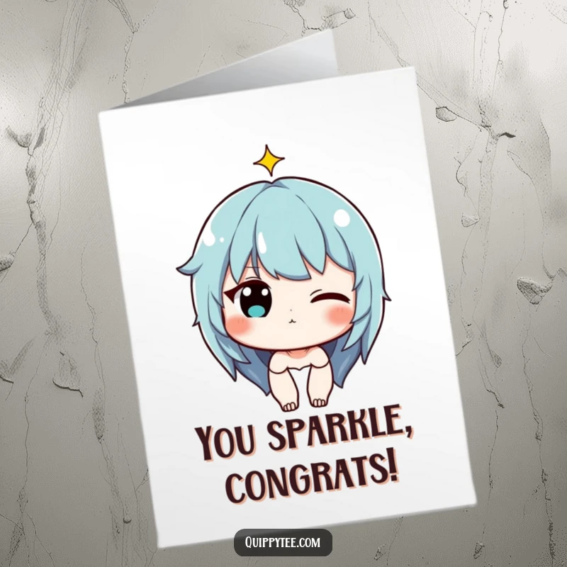 Funny Free Printable Congratulations Card with a character winking, a tiny sparkle above their head indicating success.