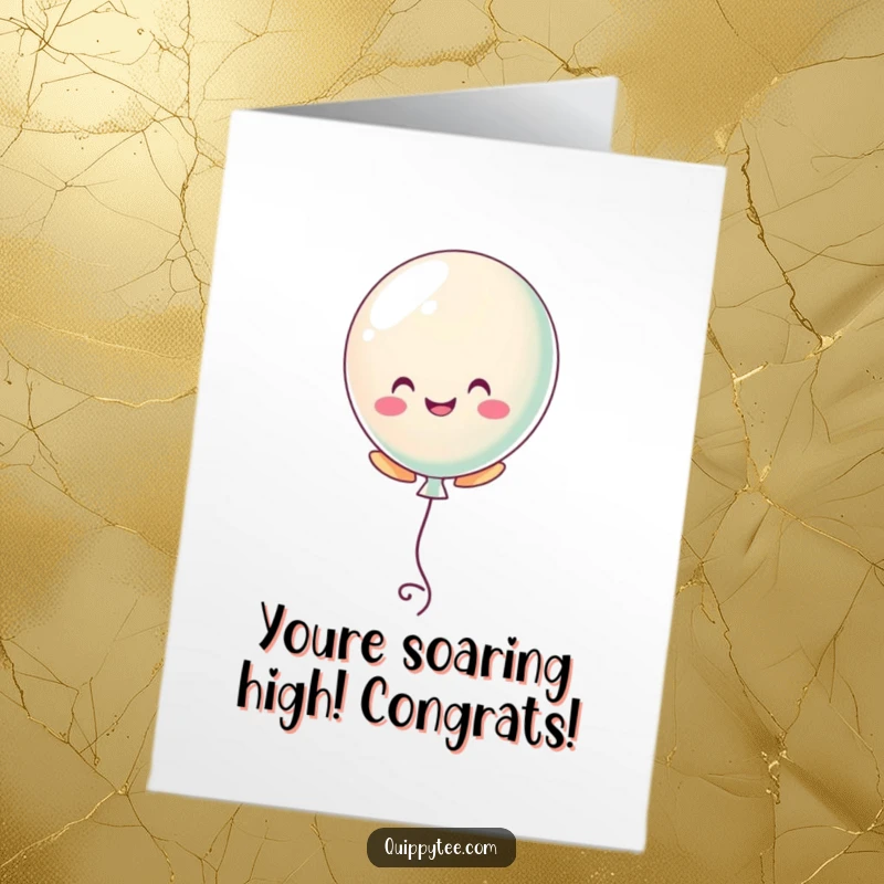 Funny Free Printable Congratulations Card: a pastel balloon character floating cheerfully upward like success.