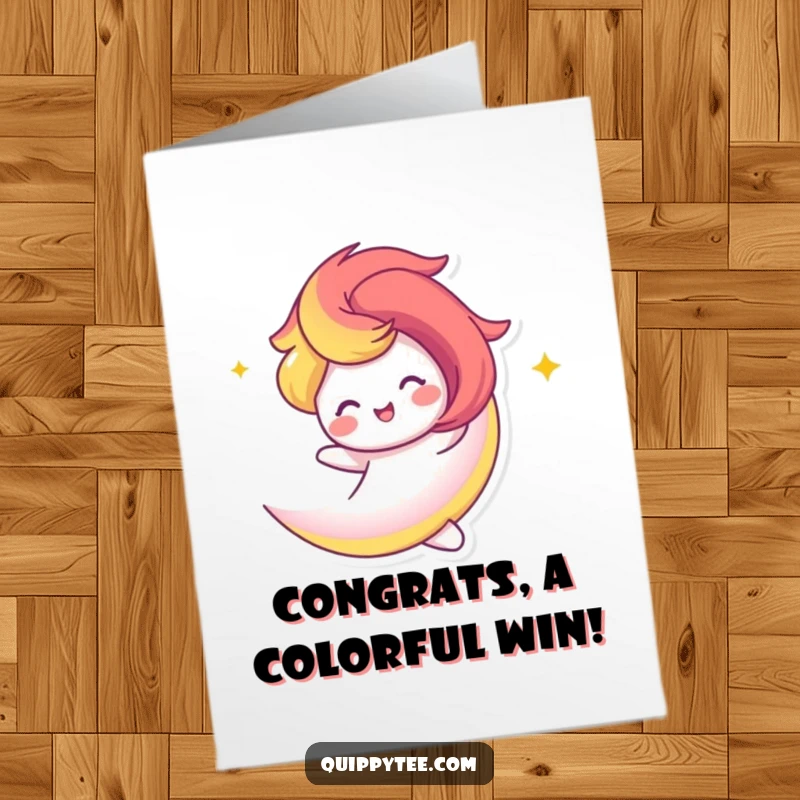Joyful Free Printable Congratulations Card: A happy rainbow swirl character twirls energetically.