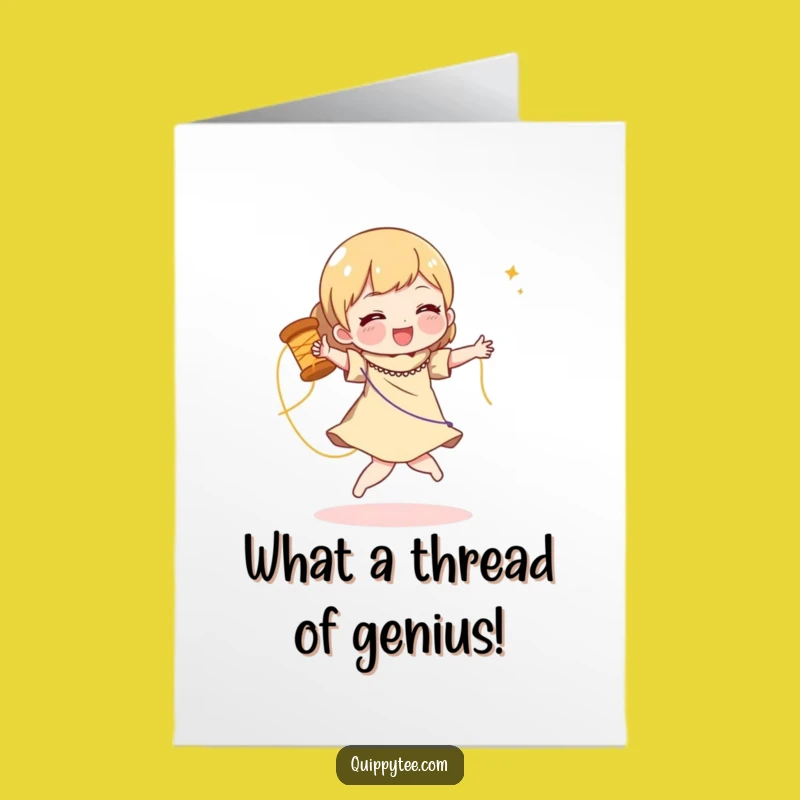 Free Printable Congratulations Card: Dancing Character & Thread, Hilarious Downloadable Gift