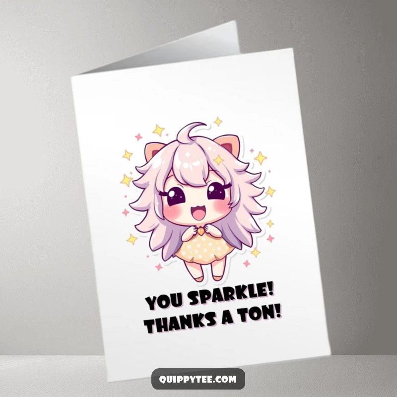 Funny Free Printable Thank You Card of a sparkle dust character bursting with vibrant excitement.