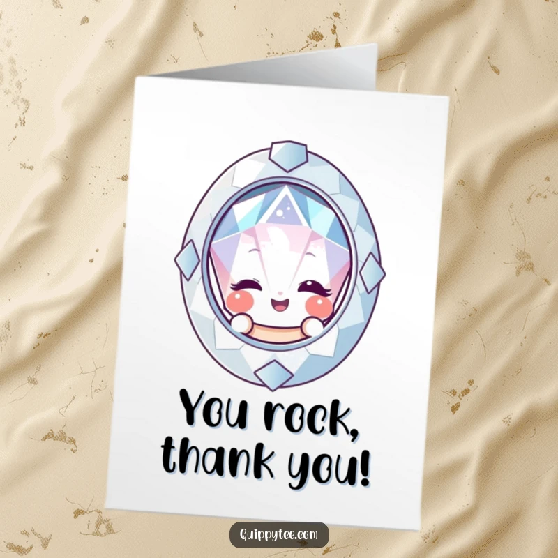 Funny Free Printable Thank You Card with a smiling gemstone peeking from behind a mirror, offering a charming thank you.