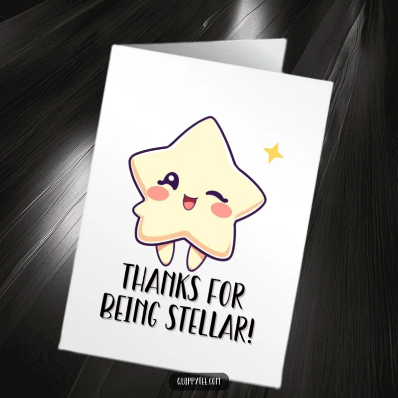 Funny Free Printable Thank You Card: Cute star character winking playfully, conveying thanks with a charming and fun attitude. Printable for home.