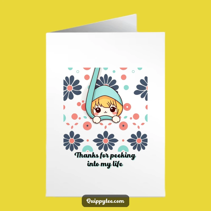 Funny Free Printable Thank You Card: Kawaii Peeker - Appreciative Downloadable