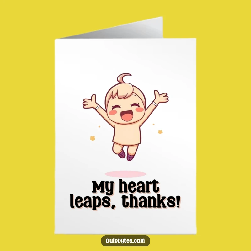 Free Printable Thank You Card: Joyful Leap Kawaii, Humorous Downloadable