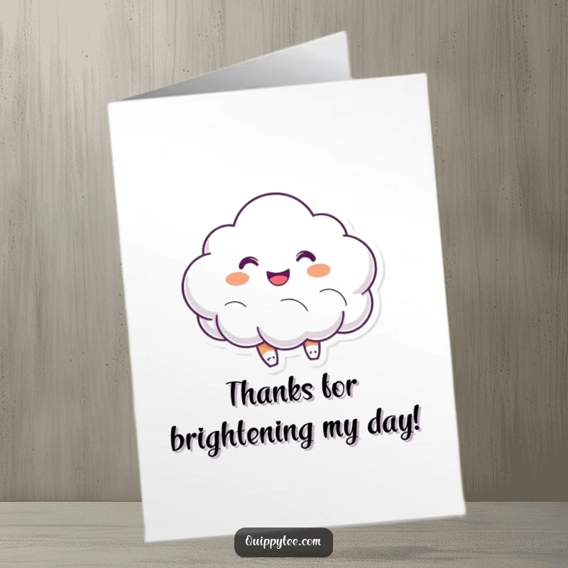 Funny Free Printable Thank You Card: Smiling cloud character happily bouncing, expressing thanks with uplifting energy. Printable for home.