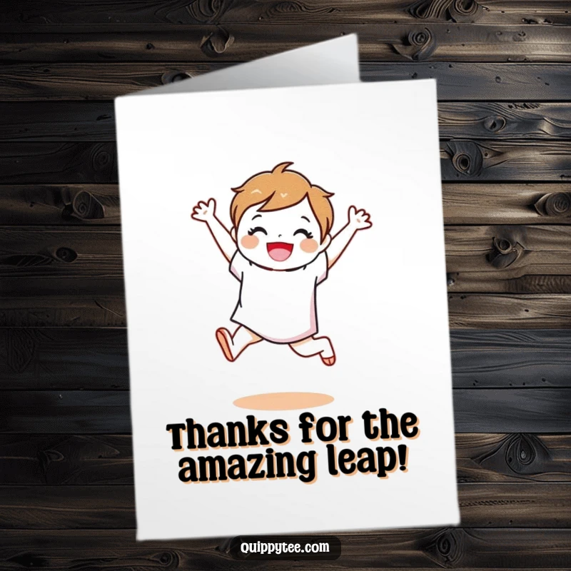 Funny Free Printable Thank You Card: A fabric swatch character in a celebratory leap conveying heartfelt thanks with pure delight.
