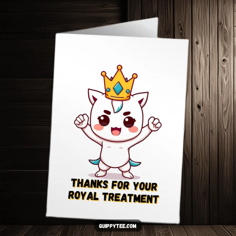 Funny Free Printable Thank You Card: Kawaii character striking a commanding power pose, tiny crown, ready to receive thanks.