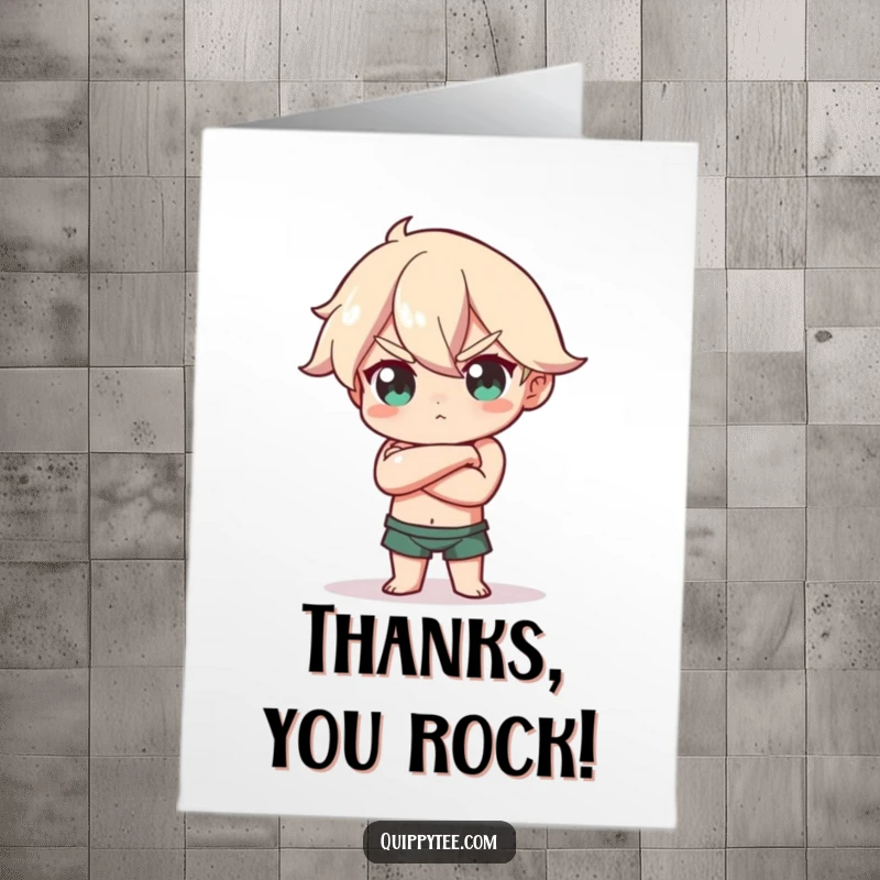 Funny Free Printable Thank You Card featuring a character in a confident pose, arms crossed with a head tilt.
