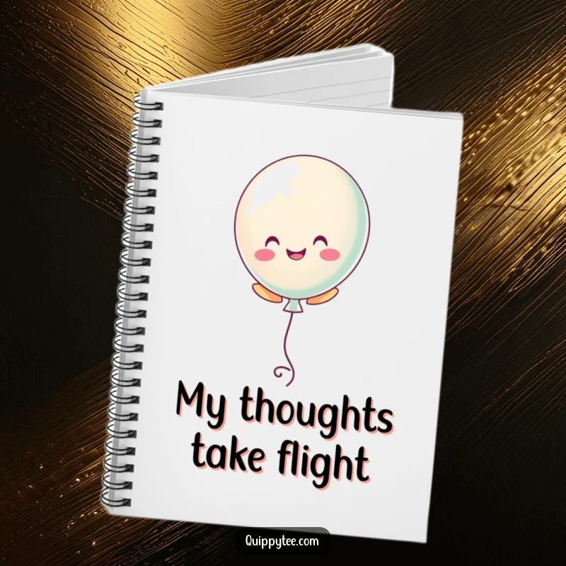 Funny notebook with a pastel balloon character floating upwards, ideal for jotting down happy thoughts and ideas.