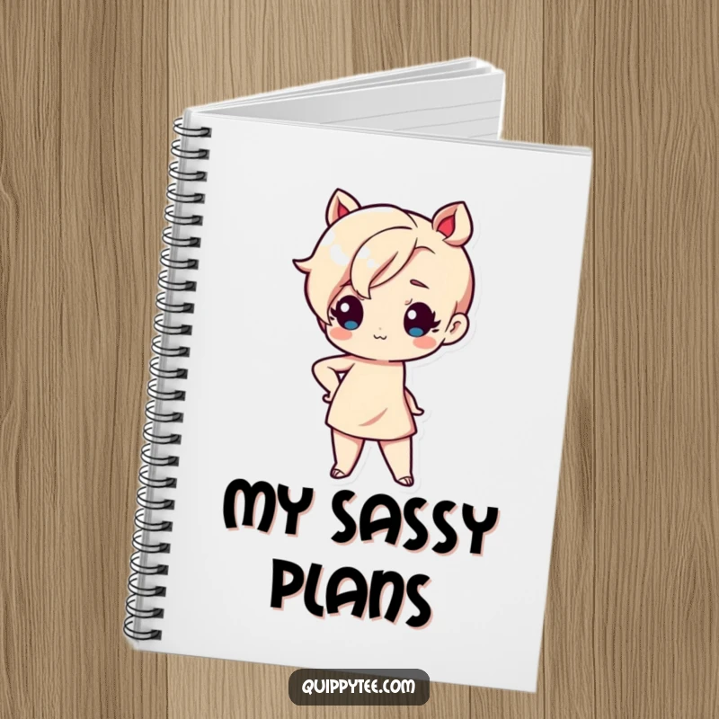 Funny notebook with a cute Kawaii character in a sassy pose with one hand on hip, symbolizing confidence and self-expression.