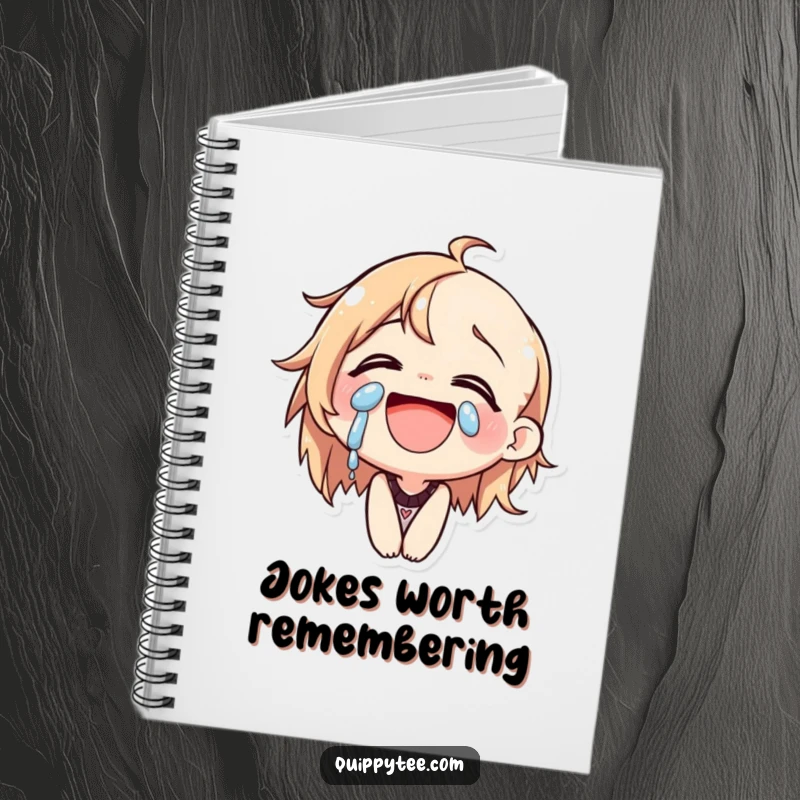 Funny Notebook: A cat character is depicted laughing heartily, tears of joy flowing, symbolizing pure happiness and amusement.