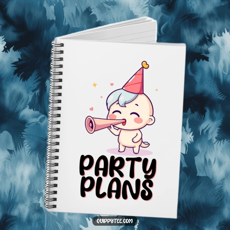 Funny Party Notebook: An excited character blows a party horn, perfect for planning events and jotting ideas.