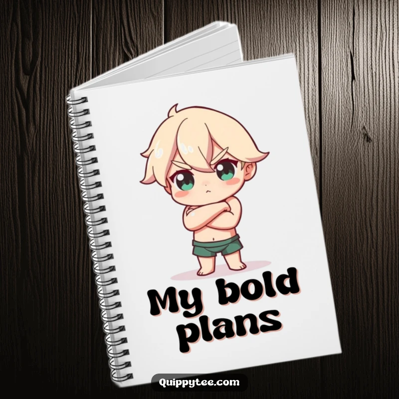 Funny Notebook: Character strikes a confident pose, arms crossed, head tilted, perfect for jotting down bold ideas and powerful thoughts.