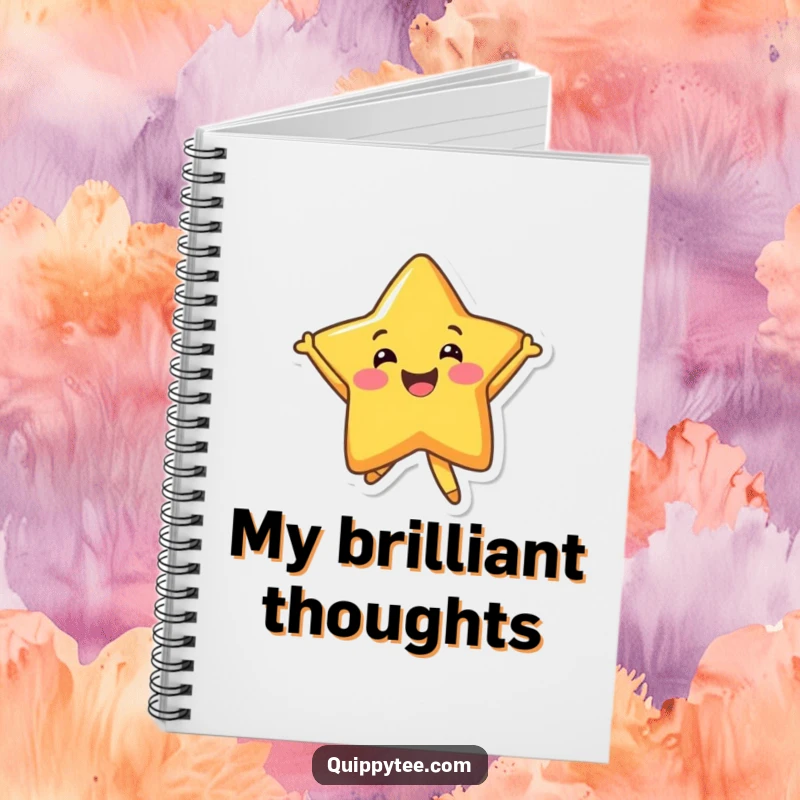 Funny Notebook: A smiling star character jumping with glee, inspiring happy thoughts and creative writing.