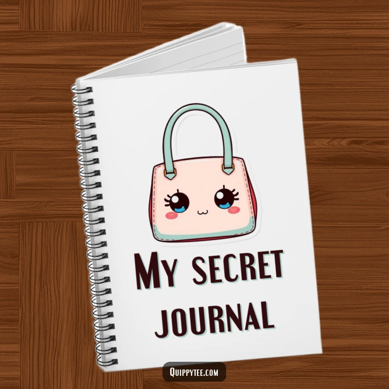 Funny notebook with a tiny designer handbag with expressive eyes, ideal for fashion sketches and notes.