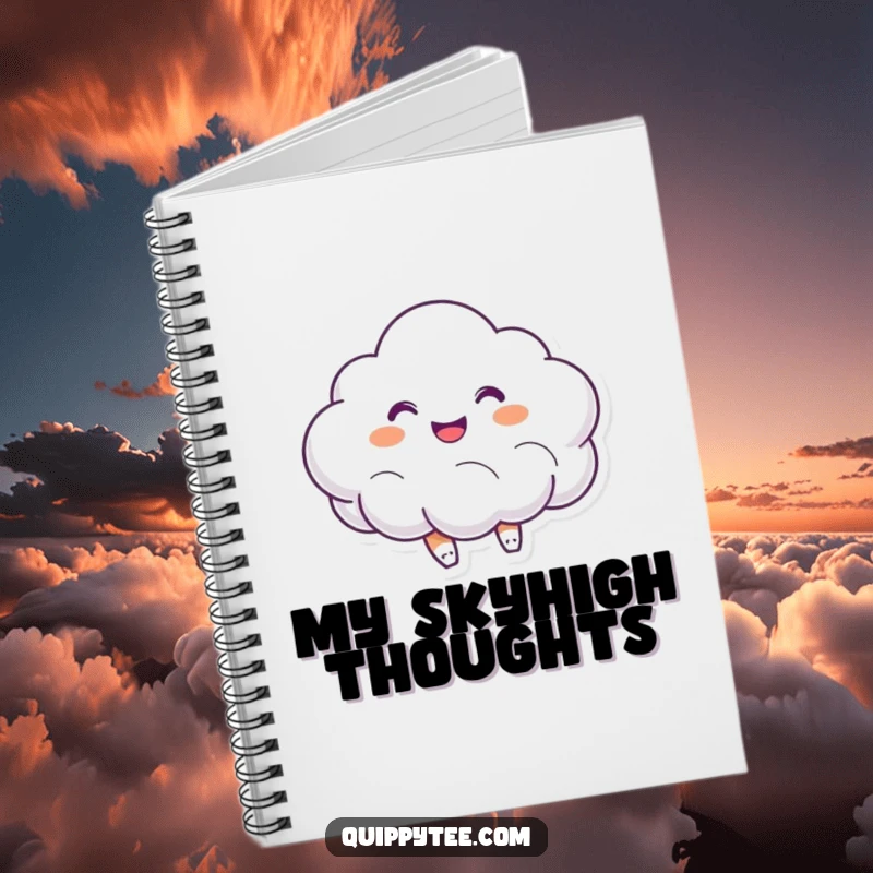 Funny notebook showcasing a smiling cloud character bouncing with joy, ideal for journaling and creative writing.