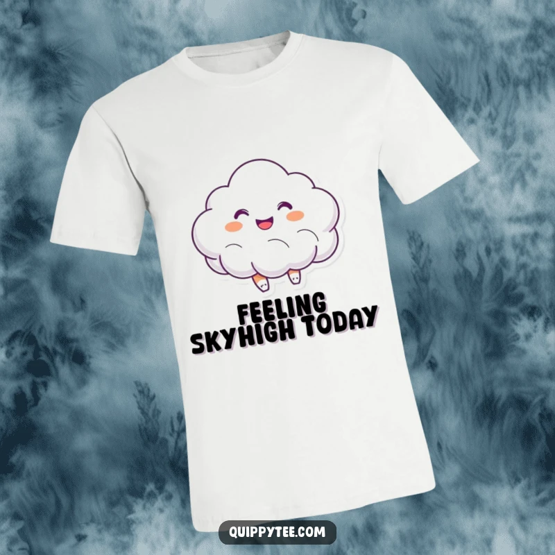 Funny T-shirt depicting a smiling cloud character joyfully bouncing, embodying pure happiness and a lighthearted spirit.
