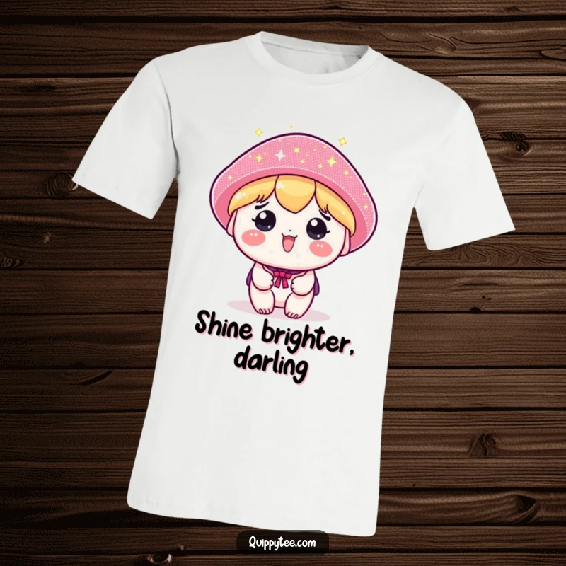 Funny t-shirt showcasing a kawaii character proudly wearing an incredibly large and brilliantly sparkly hat, full of whimsical flair.