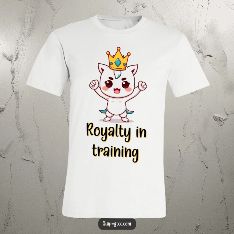Funny kawaii character exuding confidence in a power pose, sporting a miniature crown, symbolizing strength and humor.