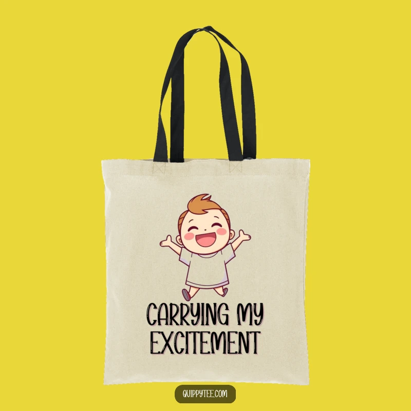 Joyful Speech Bubble Tote: Funny Character's Happy Jumps for Everyday Excitement