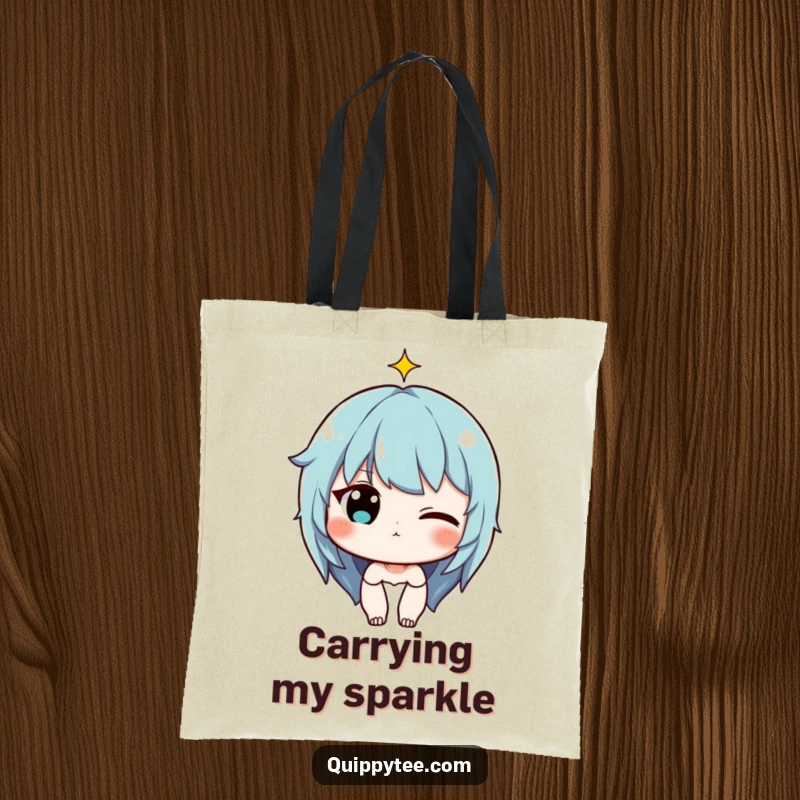 Funny Tote Bag: Character winking with a tiny sparkle above their head, a humorous and charming accessory.