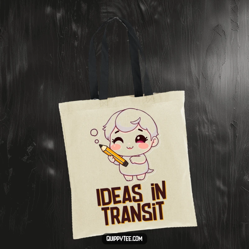 Funny Tote Bag: Character with a cheeky grin and a thought bubble, a humorous and practical accessory for thinkers.