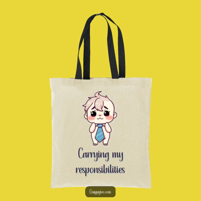 Funny Flustered Kawaii Tie Tote Bag - Hilarious Overwhelmed Carryall Gift