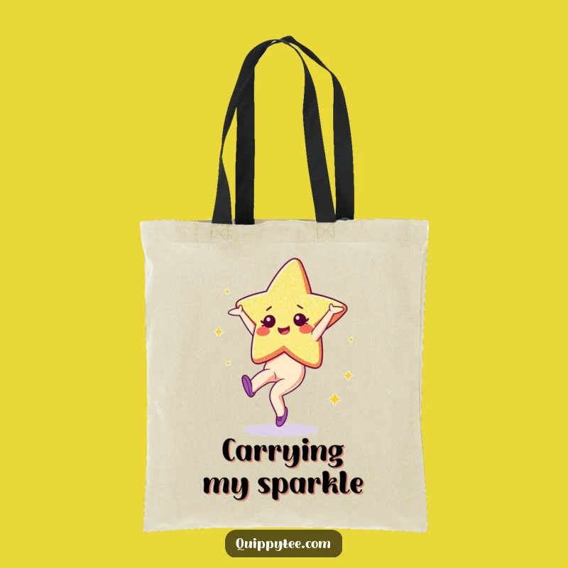 Funny Glitter Star Tote Bag: Carry Sparkle with This Cartwheeling Character - Perfect Humorous Gift
