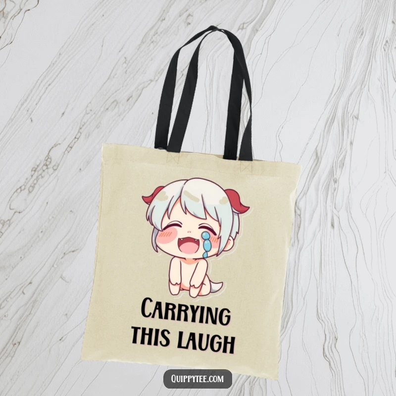 Funny Laughter Tote Bag: A character laughs with tears streaming, perfect for carrying essentials with infectious joy.
