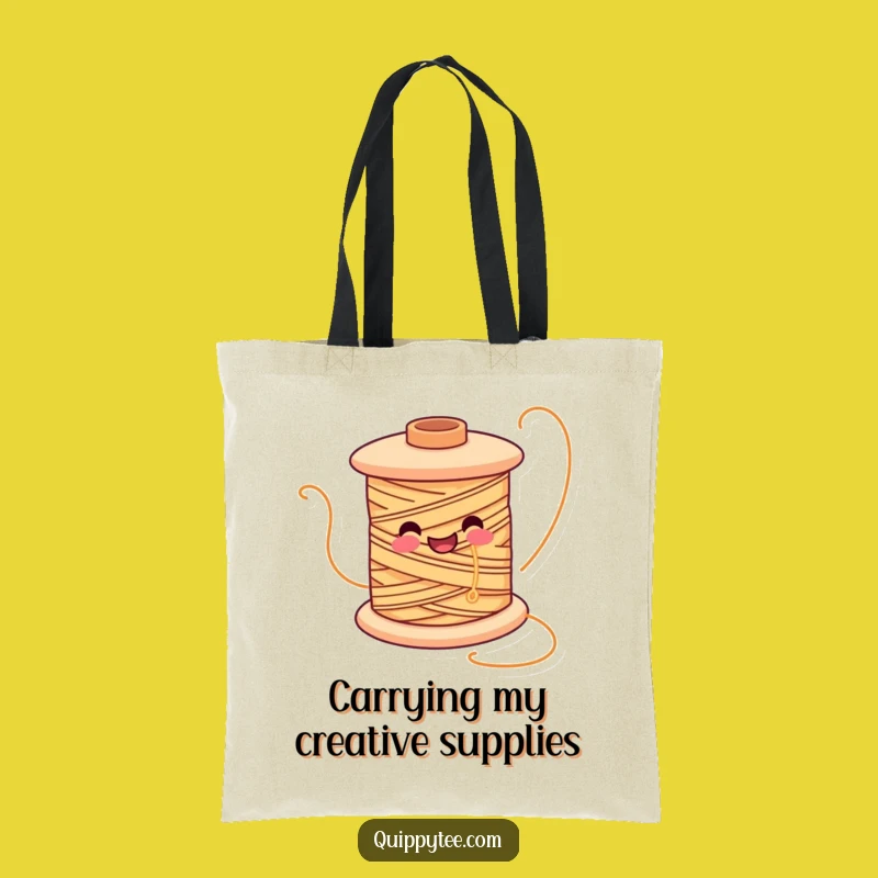 Funny Smiling Spool Tote Bag: Carry Your Projects with Joy